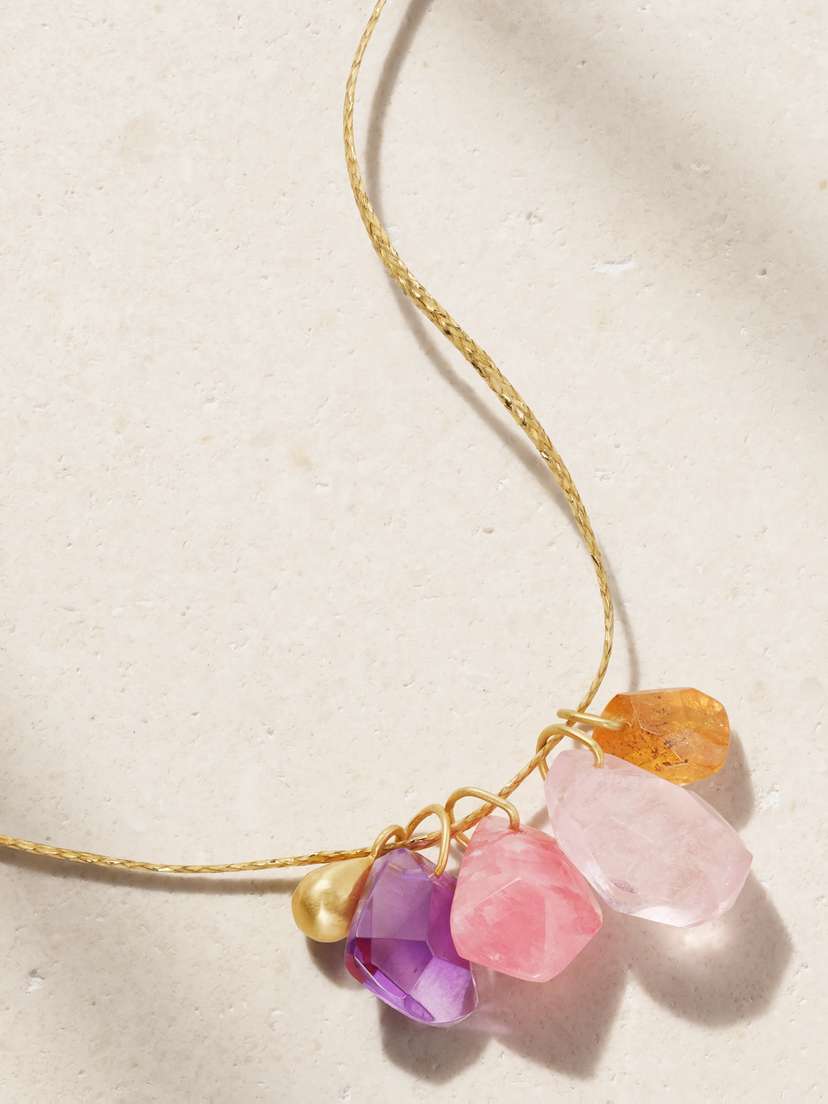 Pippa Small 18-karat Gold, Cord And Multi-stone Necklace