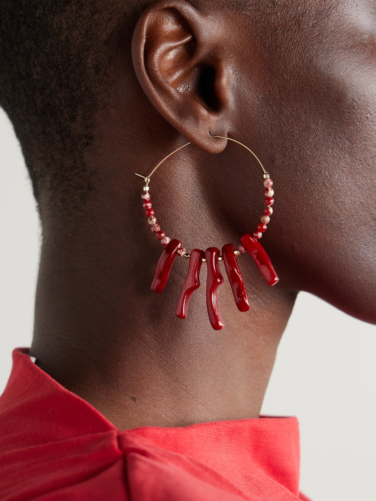 Isabel Marant Jolana Gold-tone Jasper And Bone Hoop Earrings In Red