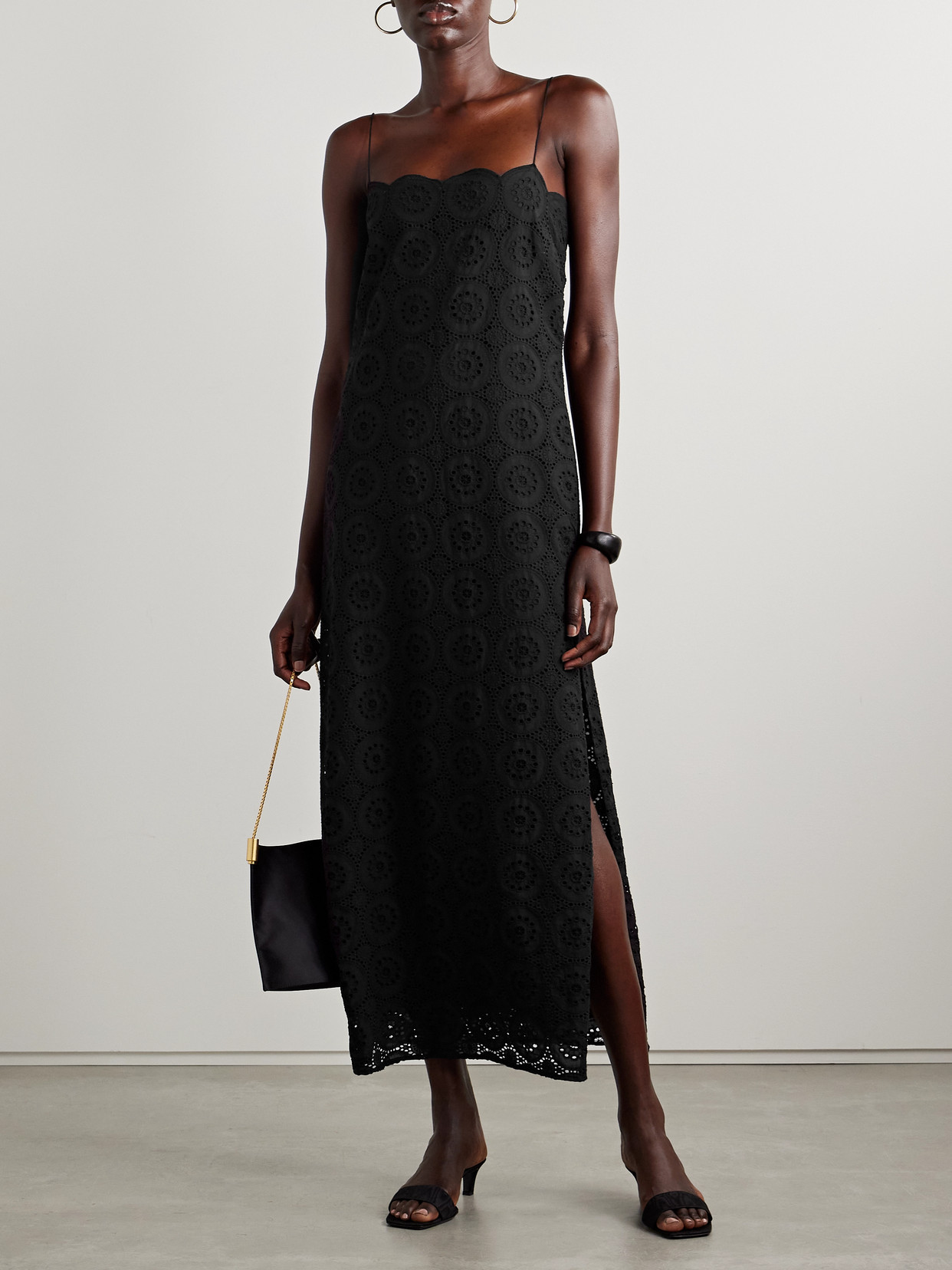 Matteau Broderie Anglaise Cotton Maxi Dress In Black