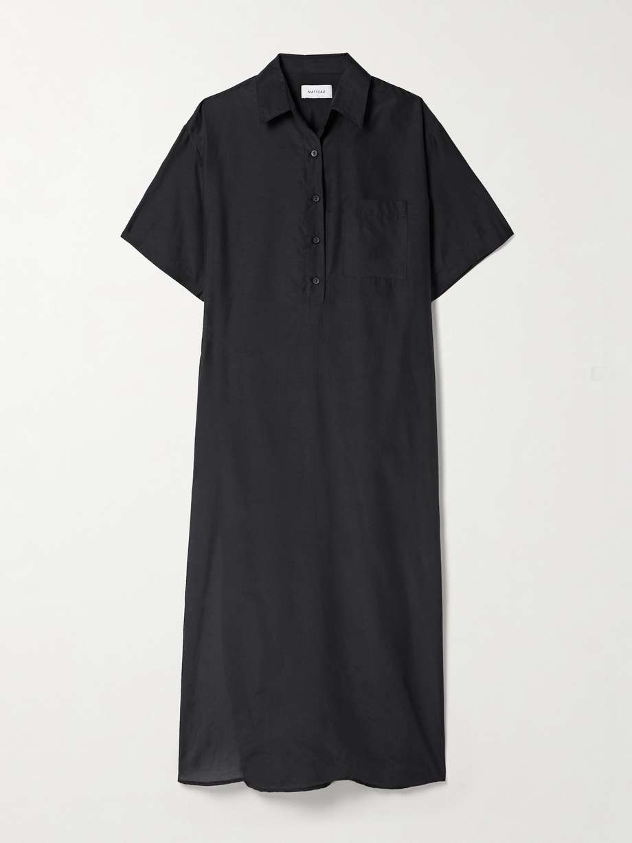 oversized organic cotton and silk-blend midi shirt dress
