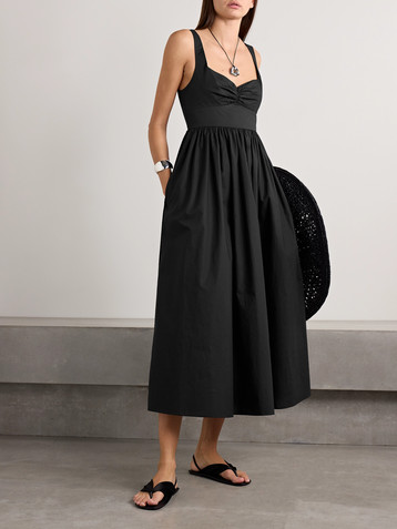 Matteau Gathered organic cotton-poplin midi dress