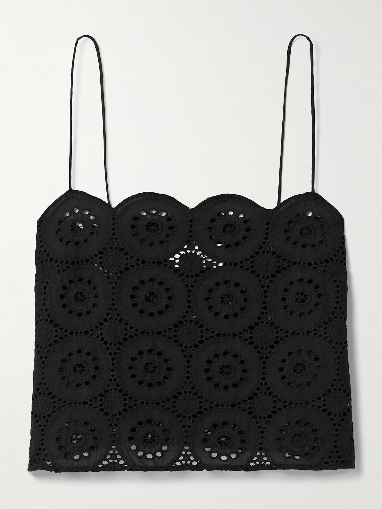 Matteau Cropped Scalloped Broderie Anglaise Cotton Top In Black