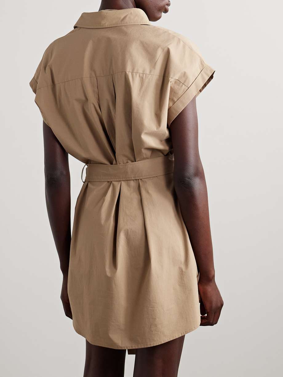 belted organic cotton-poplin mini shirt dress