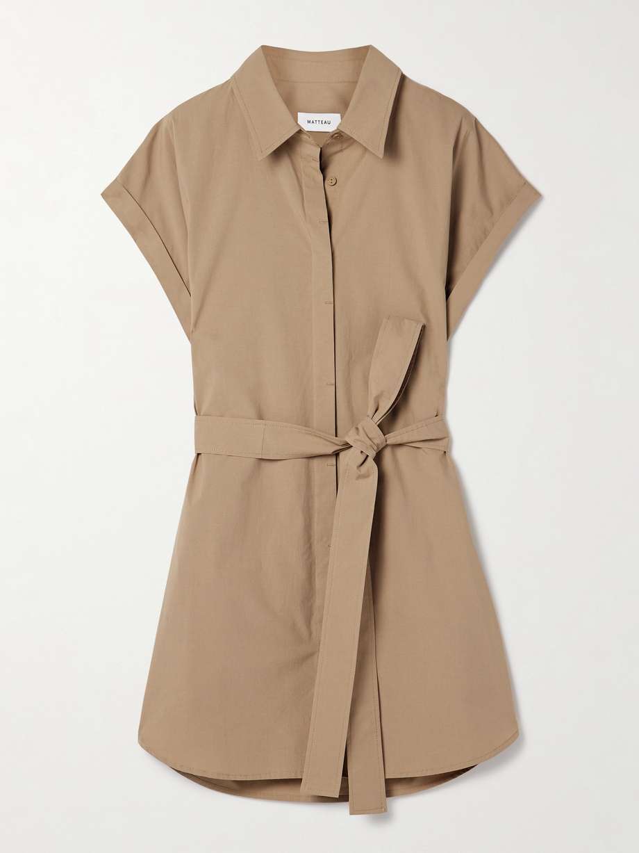 belted organic cotton-poplin mini shirt dress