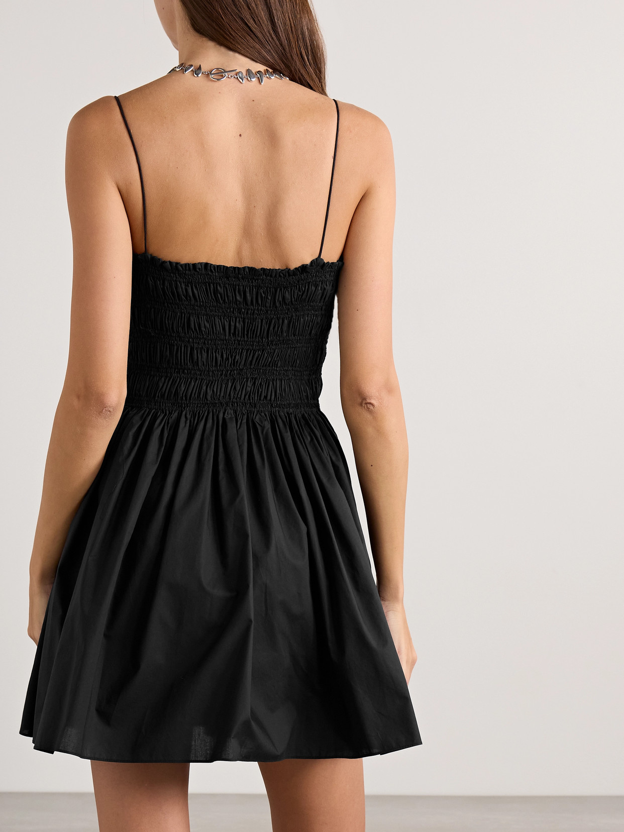 Shop Matteau Shirred Organic Cotton-poplin Mini Dress In Black
