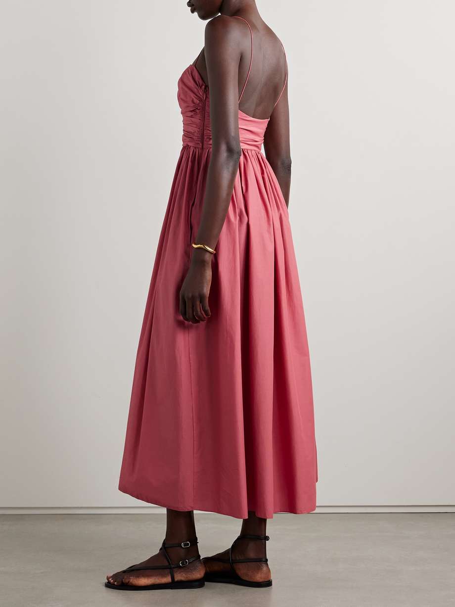 gathered organic cotton and silk-blend midi dress