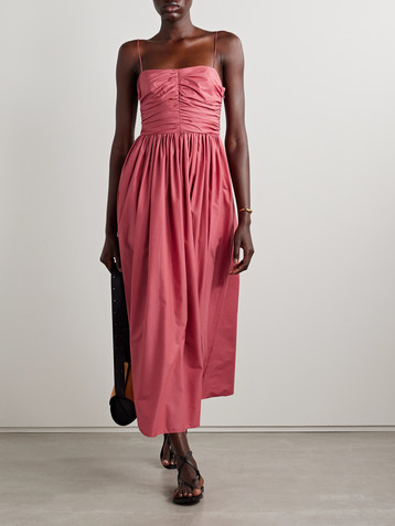Matteau Gathered organic cotton and silk-blend midi dress