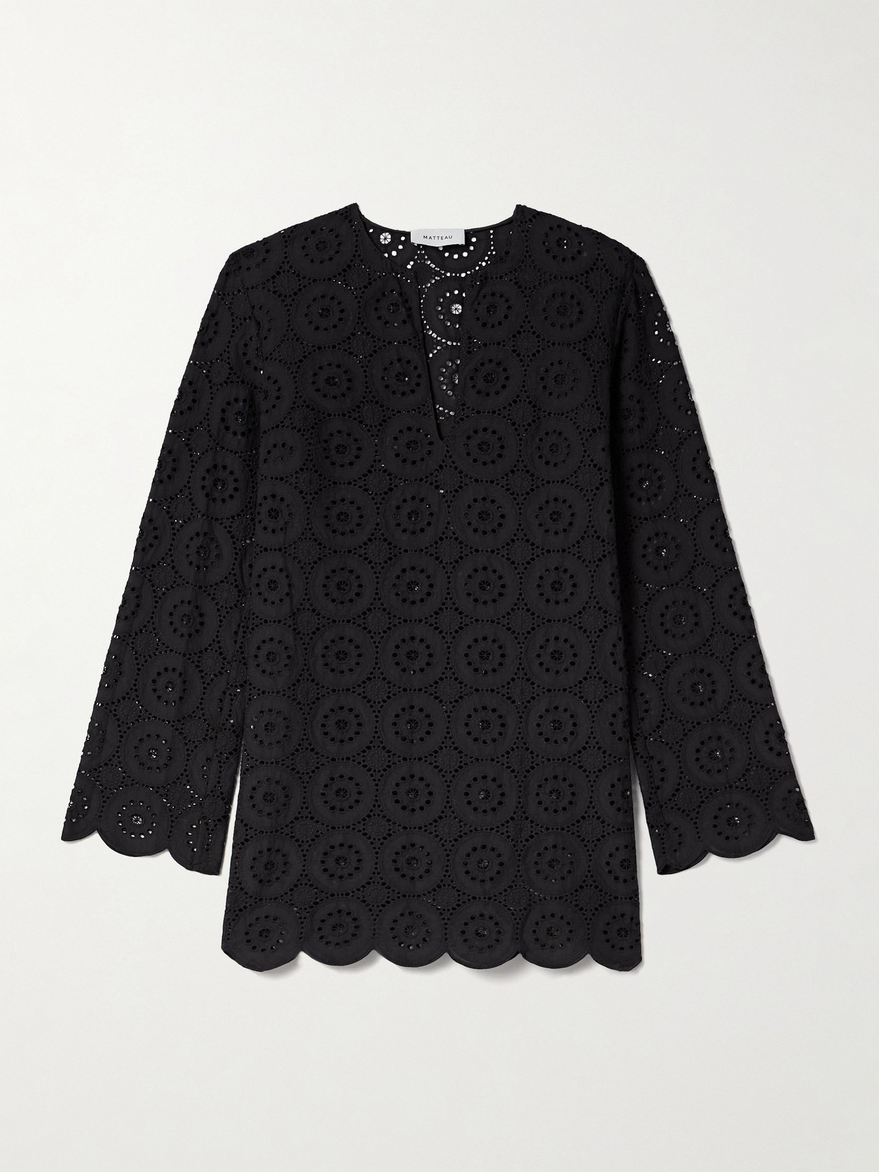 Matteau Scalloped Broderie Anglaise Cotton-voile Mini Dress In Black