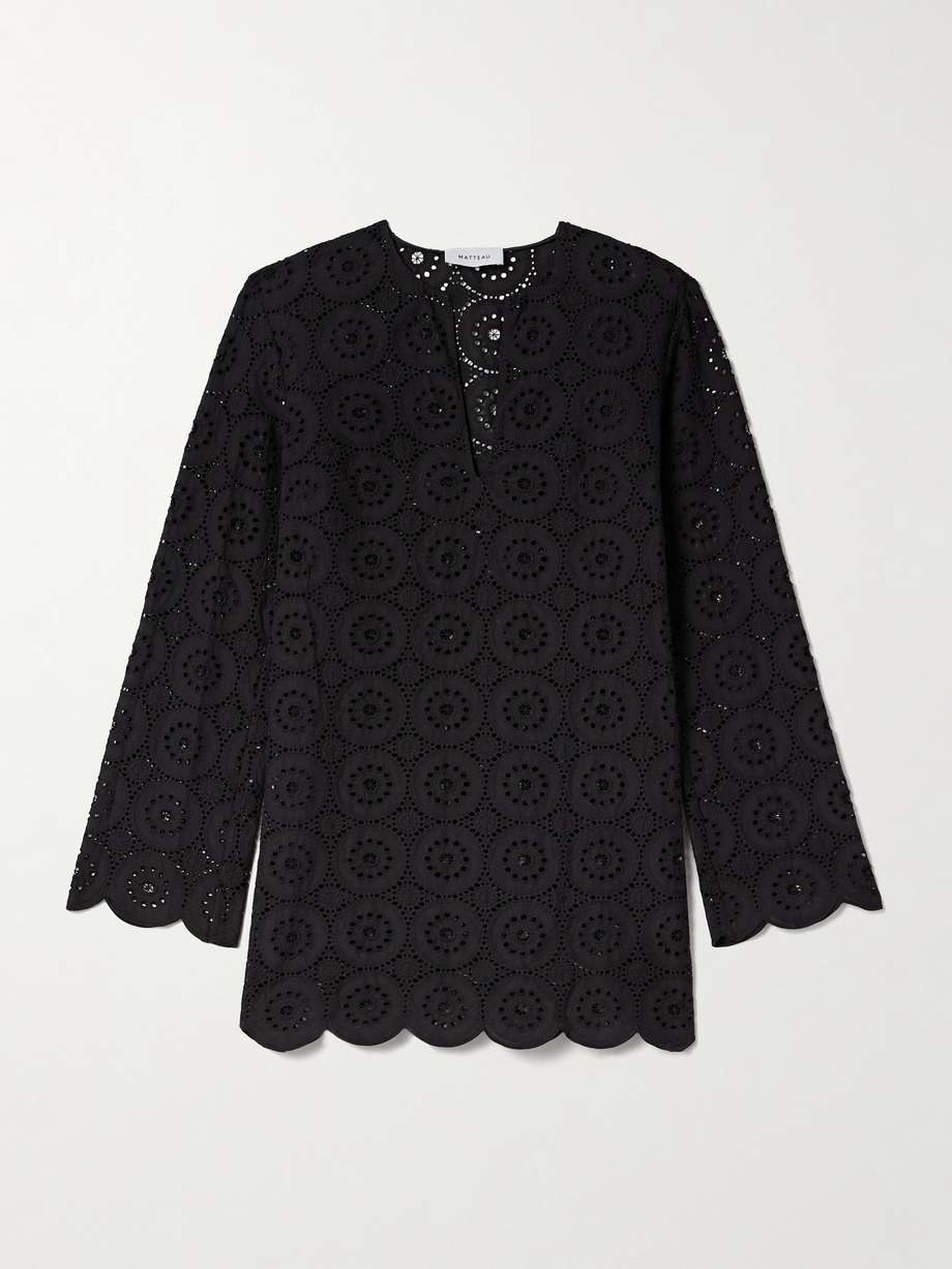 scalloped broderie anglaise cotton-voile mini dress