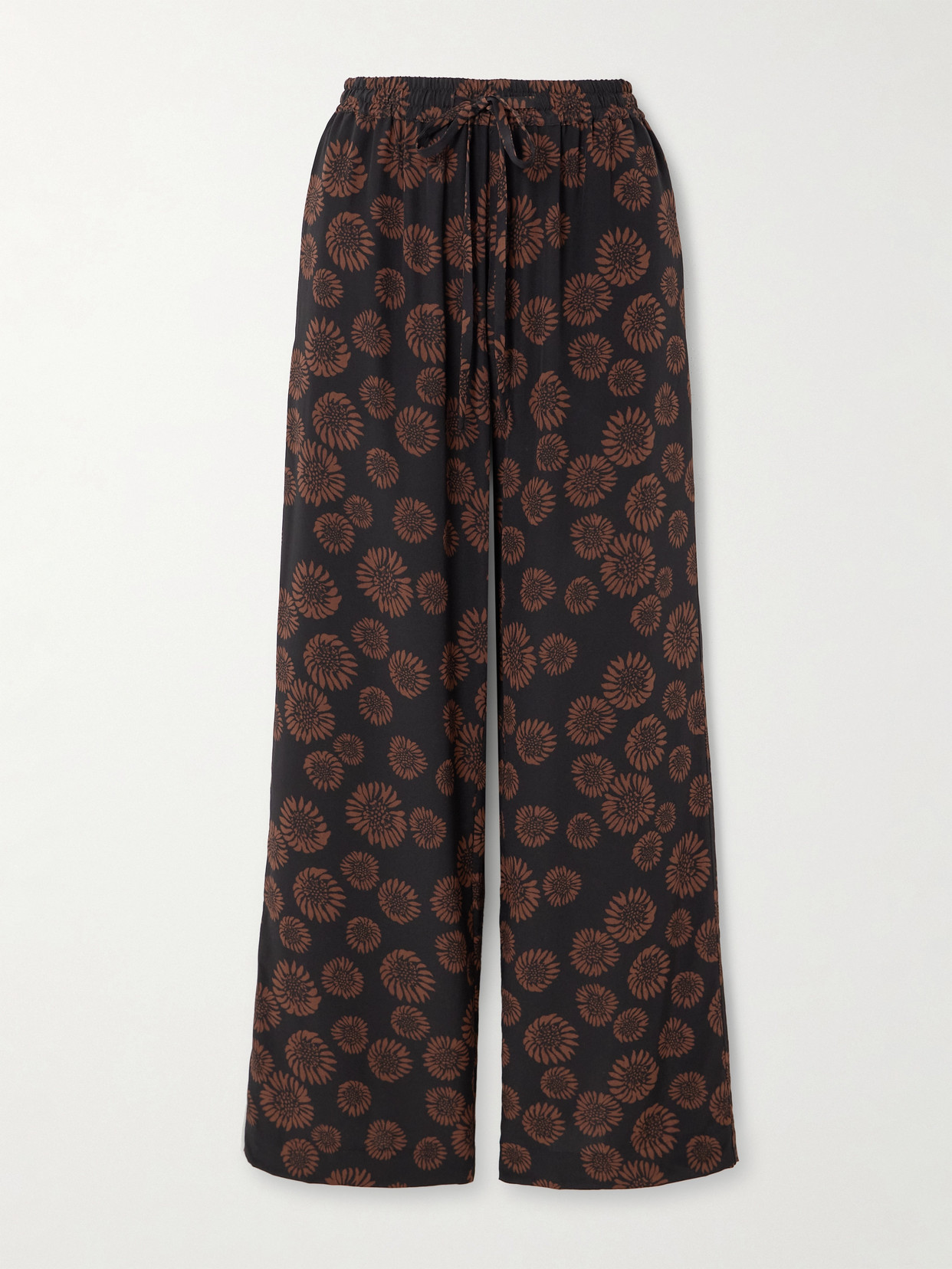 Matteau - Floral-print Silk Crepe De Chine Wide-leg Pants - Black