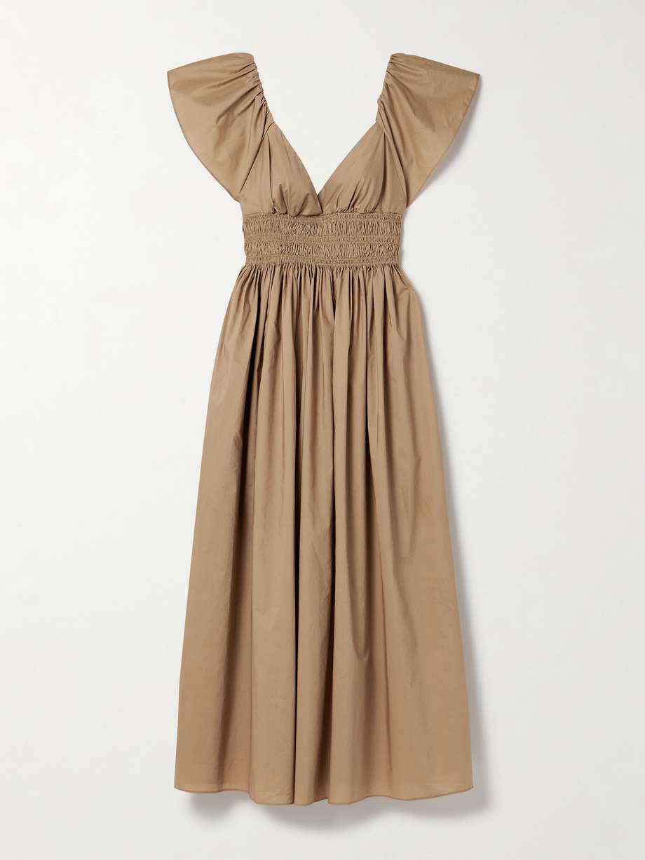 shirred organic cotton-poplin midi dress