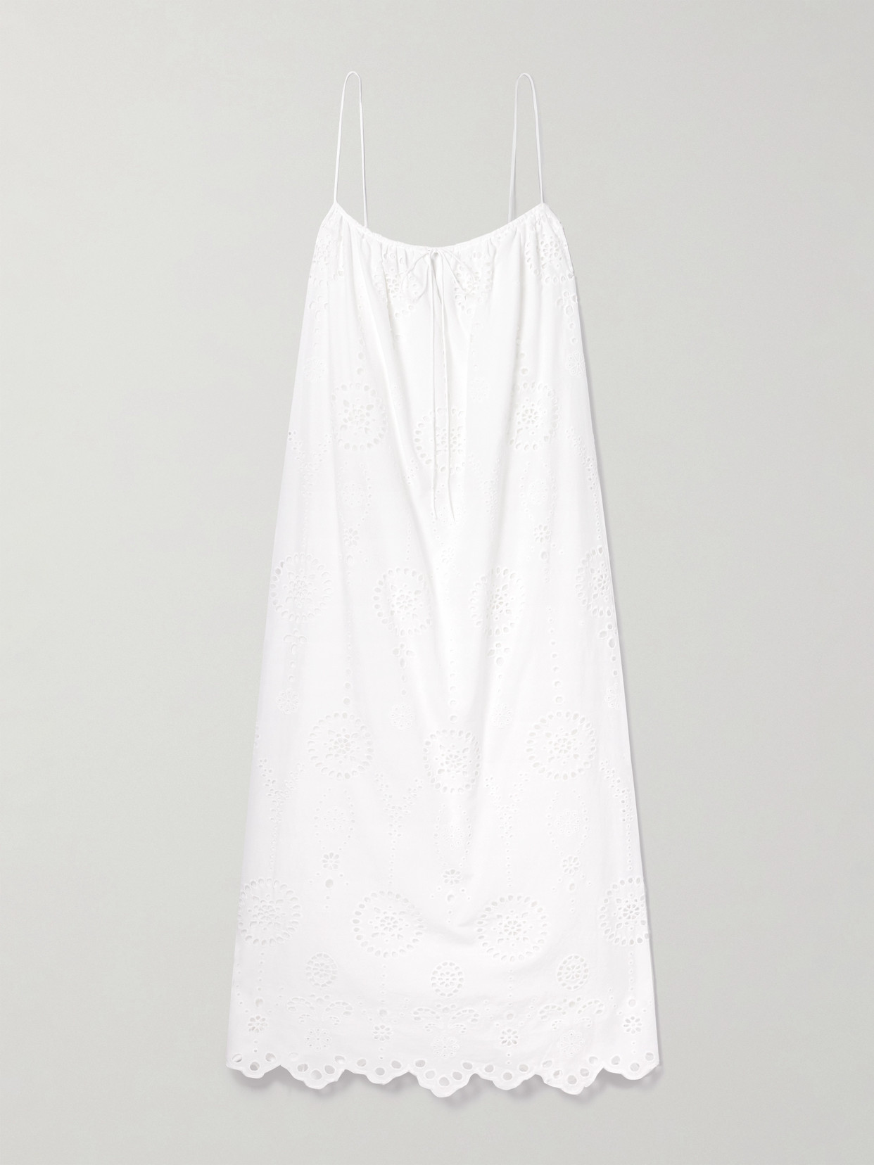 MATTEAU TIE-DETAILED SCALLOPED BRODERIE ANGLAISE COTTON MIDI DRESS