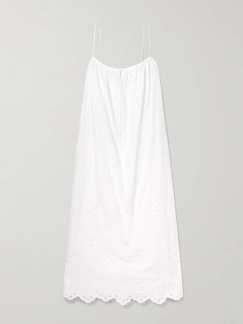 Matteau Tie-detailed Scalloped Broderie Anglaise Cotton Midi Dress