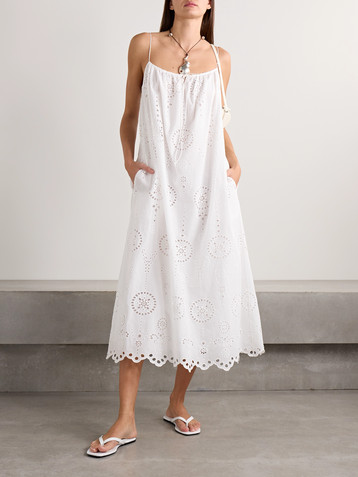 Matteau Tie-detailed scalloped broderie anglaise cotton midi dress