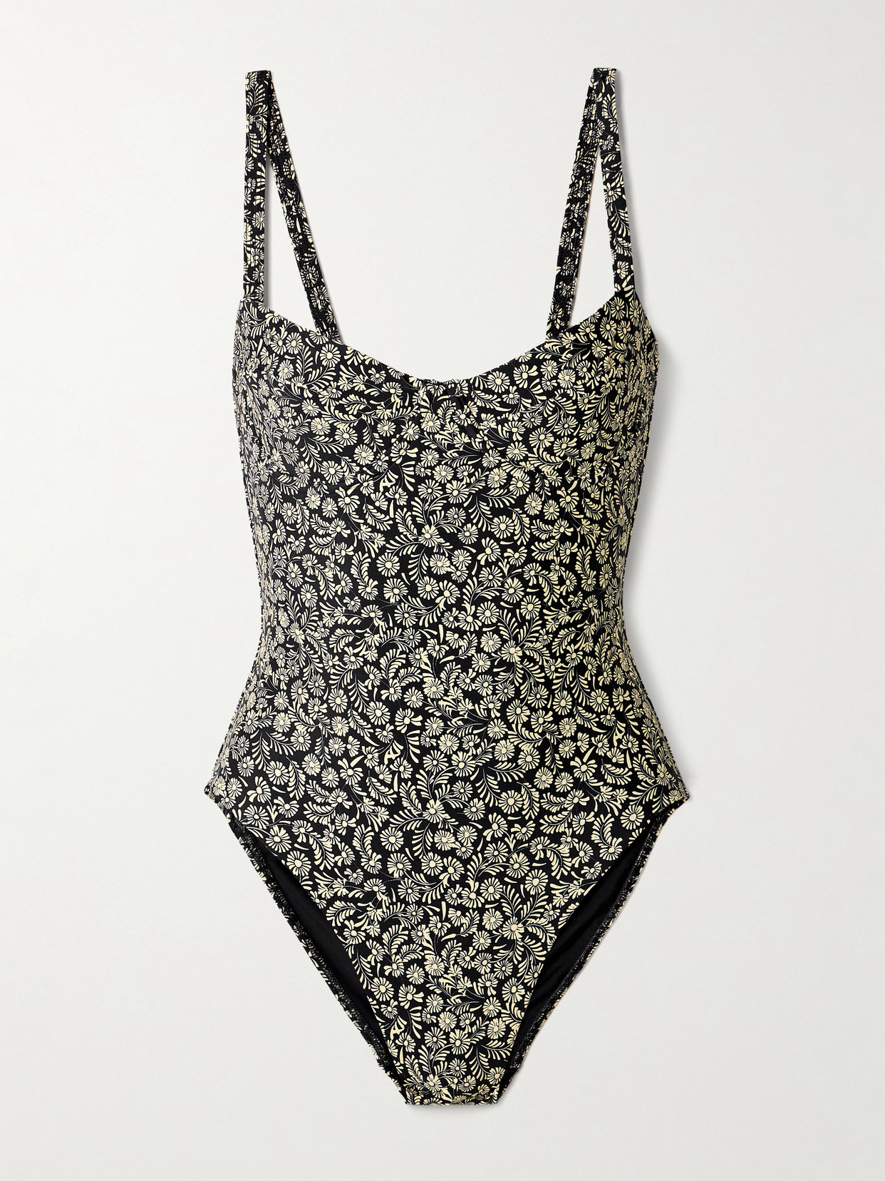 Matteau Floral-print Underwired Stretch Recycled Swimsuit In Black