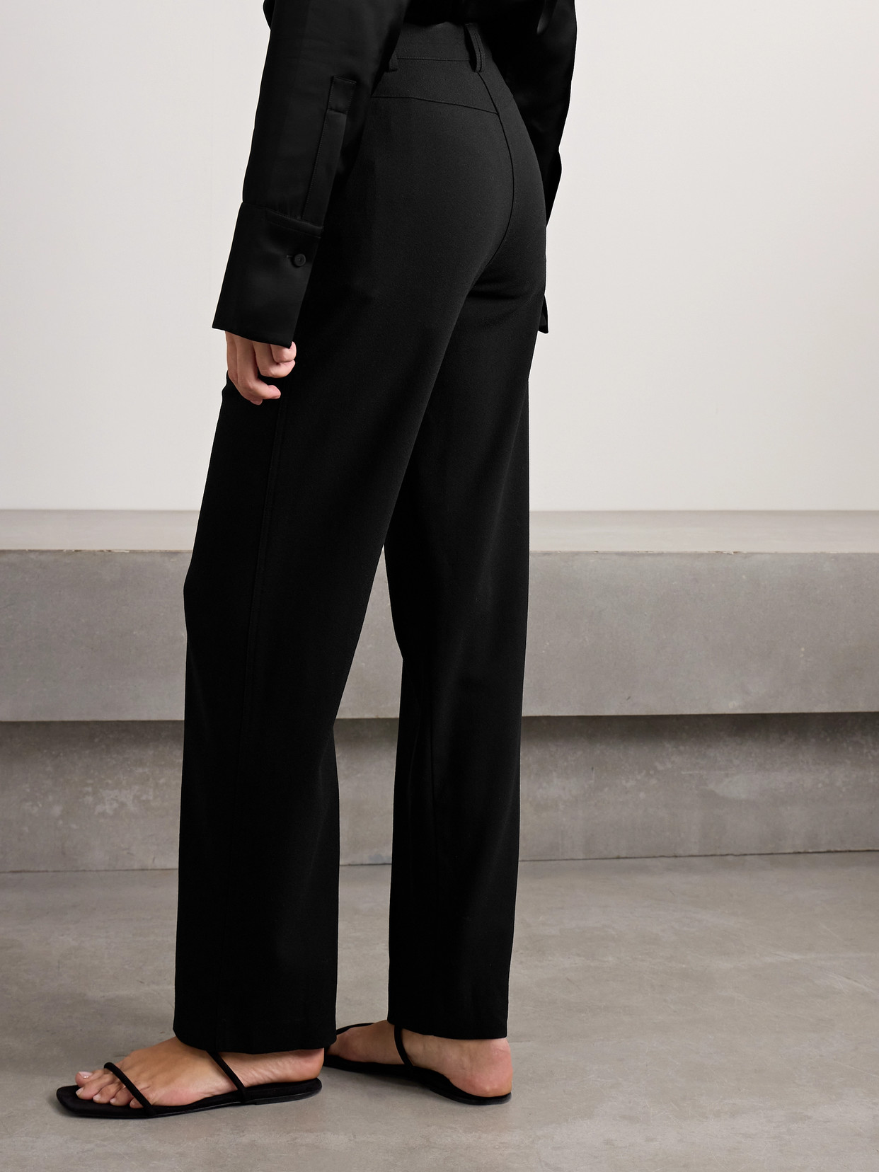 Shop Matteau Wool-blend Crepe Straight-leg Pants In Black