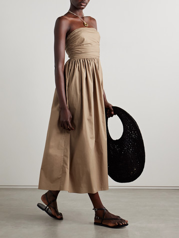 Matteau Strapless gathered organic cotton-poplin midi dress