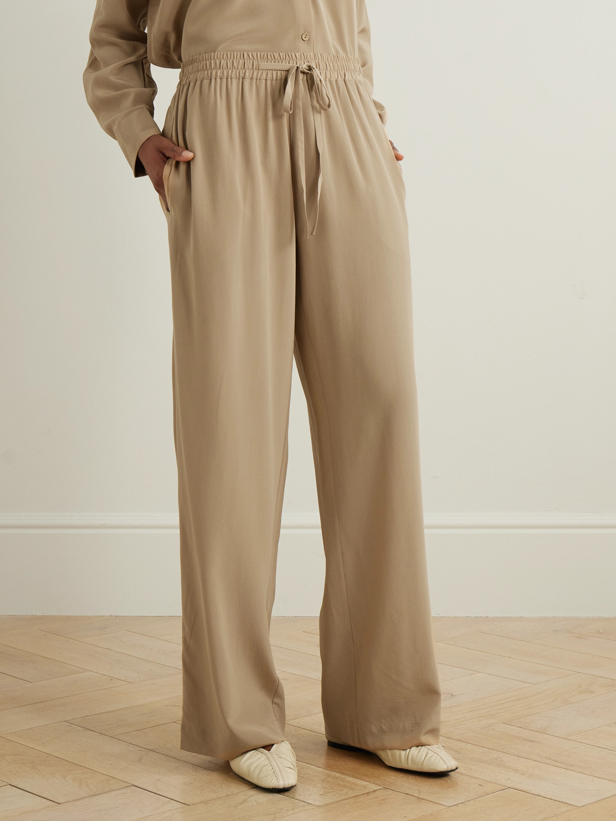 Matteau Silk Crepe De Chine Track Pants In Neutrals