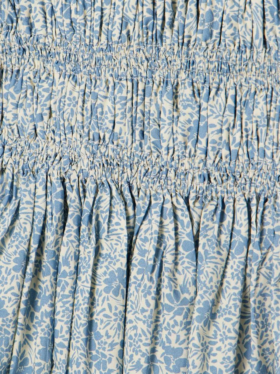 floral-print shirred organic cotton-poplin midi dress
