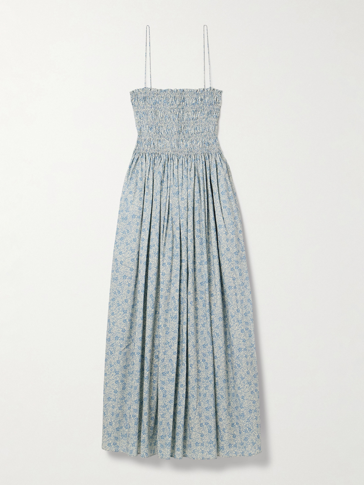 Matteau - Floral-print Shirred Organic Cotton-poplin Midi Dress - Blue