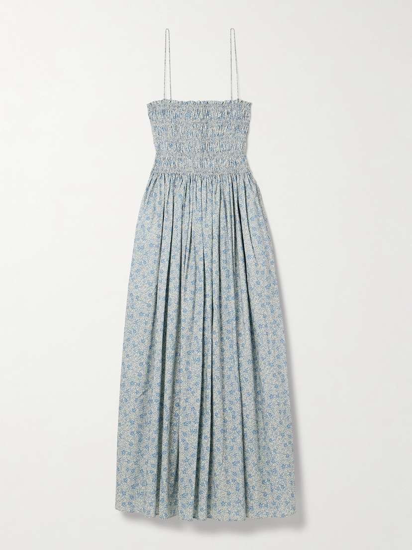 Matteau Floral-print Shirred Organic Cotton-poplin Midi Dress