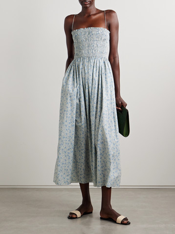 Matteau Floral-print shirred organic cotton-poplin midi dress