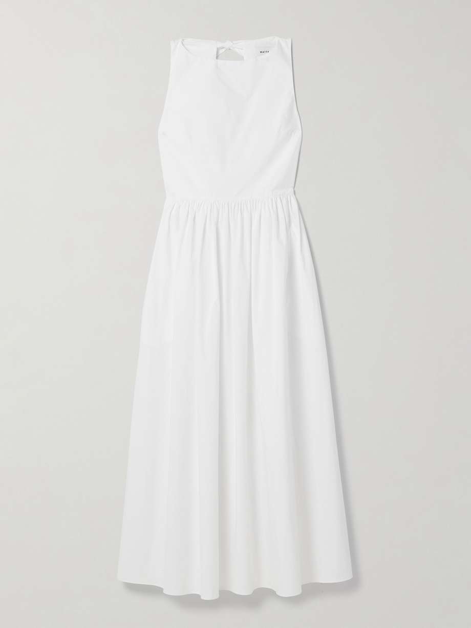 tie-detailed gathered organic cotton midi dress