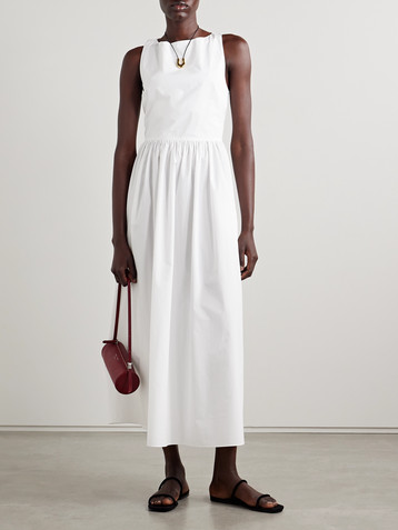 Matteau Tie-detailed gathered organic cotton midi dress