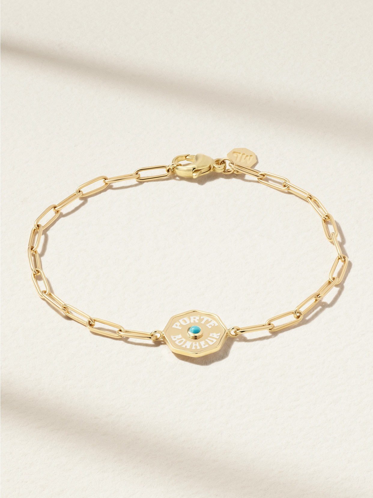Marlo Laz Wee Porte Bonheur Coin 14-karat Gold, Turquoise And Enamel Bracelet