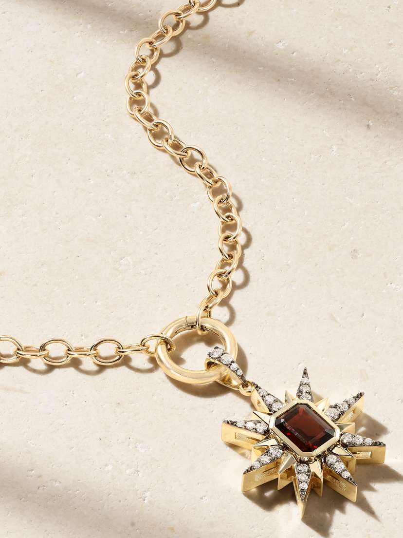 Marlo Laz Starburst 14-karat Gold, Rhodium-plated, Diamond And Garnet Necklace