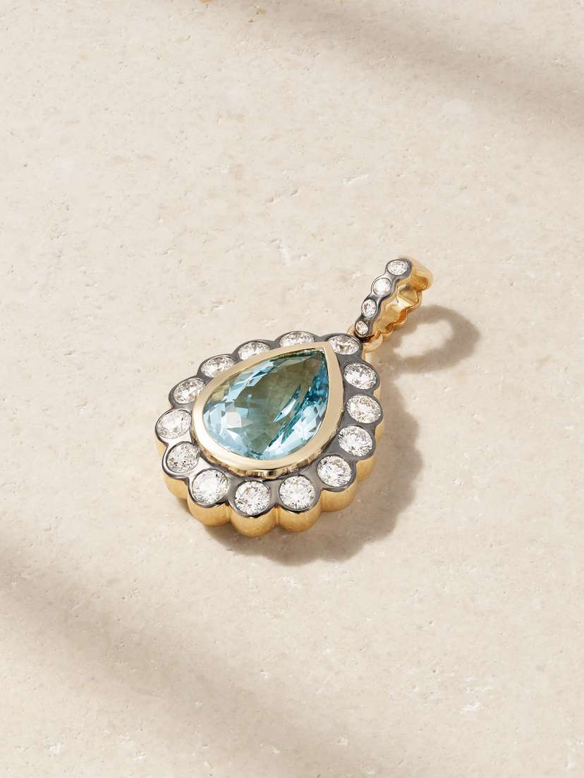 Marlo Laz Alexandra 14-karat Gold, Diamond And Aquamarine Pendant