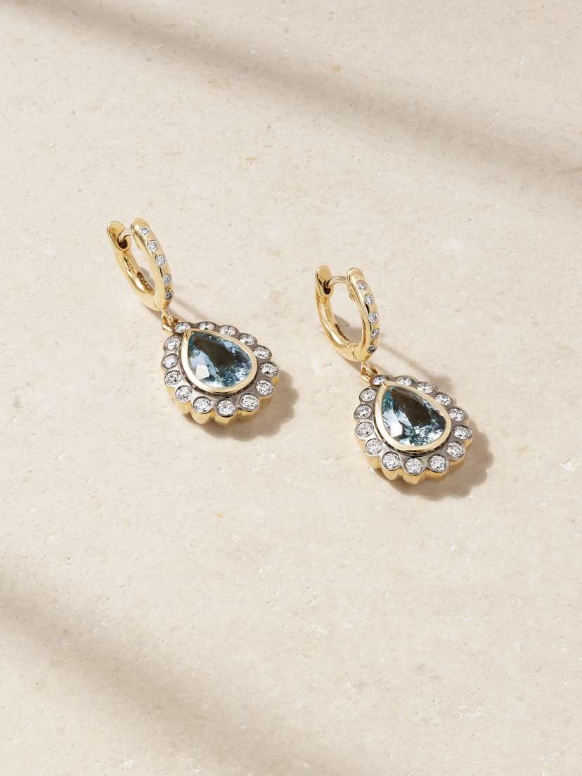Marlo Laz Alexandra 14-karat Gold, Diamond And Aquamarine Earrings