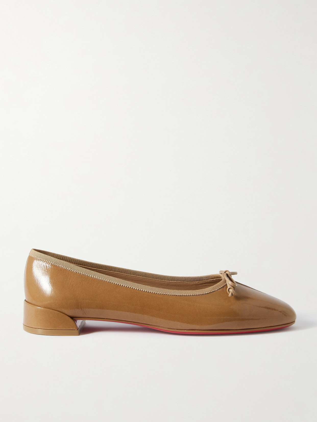 Christian Louboutin Sweetie Jane Patent Bow Red Sole Ballerina Flats In Neutrals