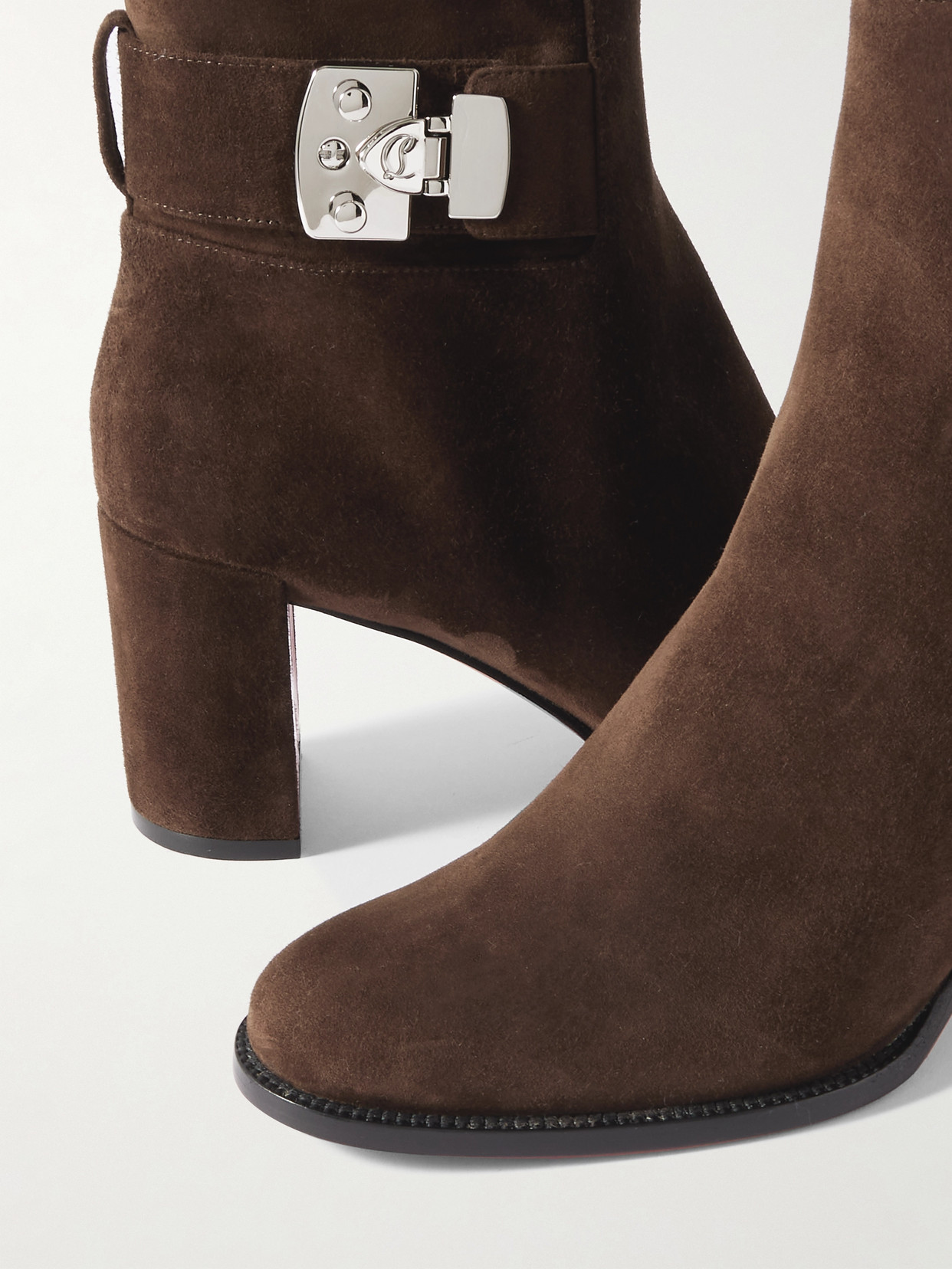 Christian Louboutin Booty Lock Suede Heeled Boots 70 In Brown