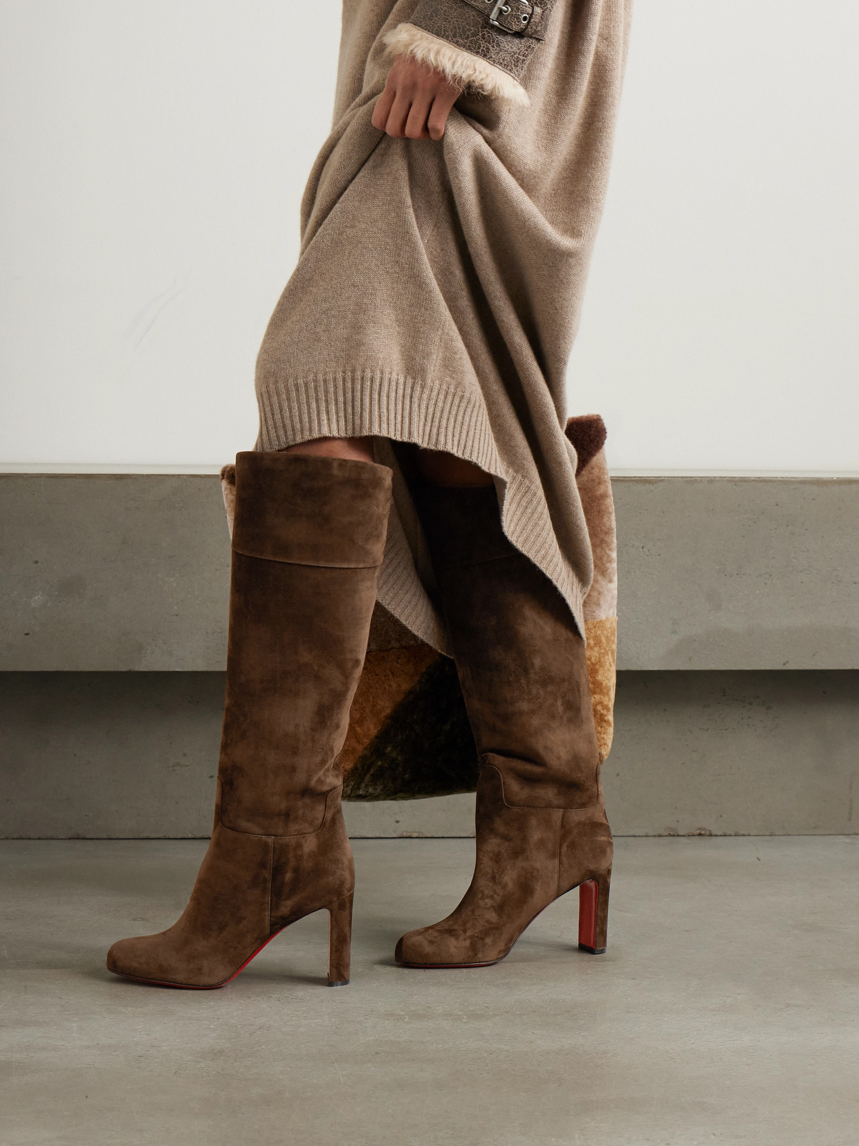 CHRISTIAN LOUBOUTIN LOO BOTTA 85 SUEDE KNEE BOOTS