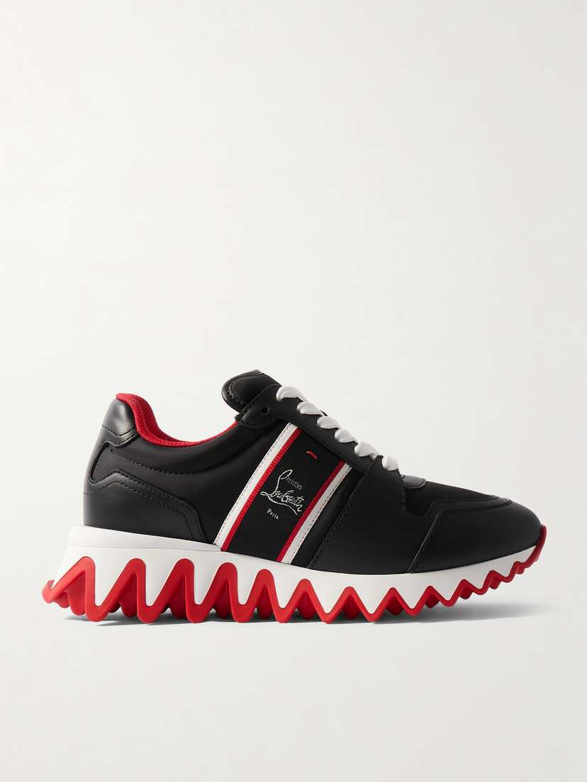 Christian Louboutin Nastroshark Embroidered Grosgrain-trimmed Leather And Shell Sneakers