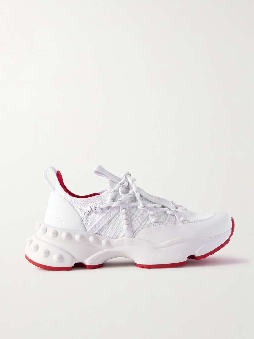 Christian Louboutin Trailrun Studded Mesh, Leather And Neoprene Sneakers
