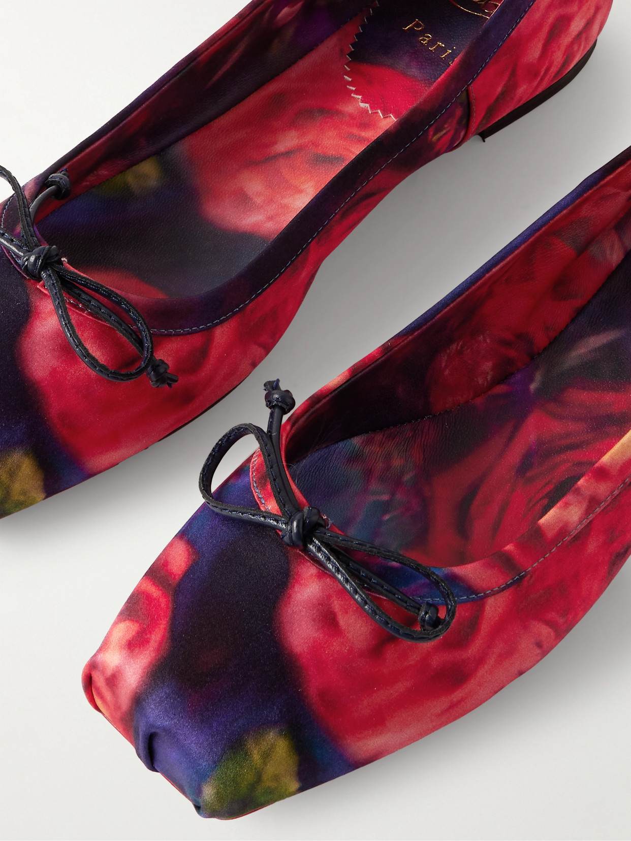 Christian Louboutin Mamadrague Bow-detailed Floral-print Satin-crepe Ballet Flats In Multi