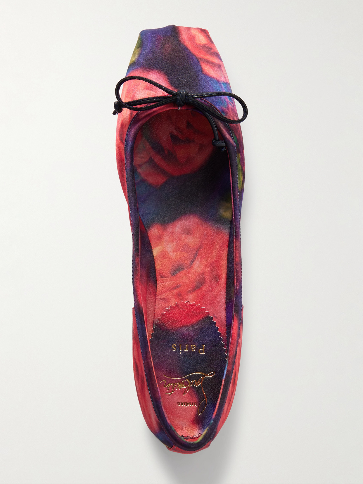 Christian Louboutin Mamadrague Bow-detailed Floral-print Satin-crepe Ballet Flats In Multi