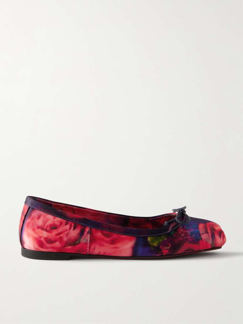 Christian Louboutin Mamadrague Bow-detailed Floral-print Satin-crepe Ballet Flats