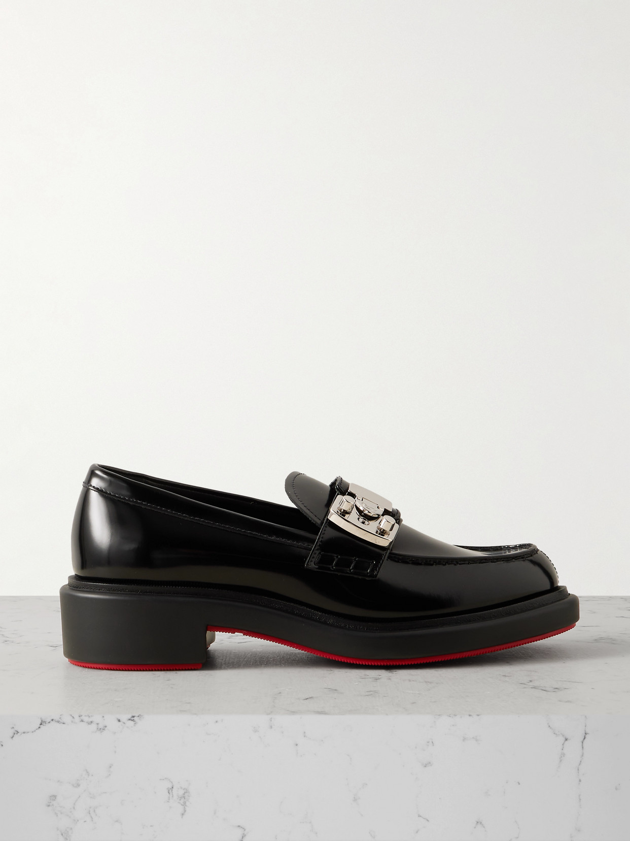 Christian Louboutin Chunky Rubber Sole Loafers With Metal Hardware In Black