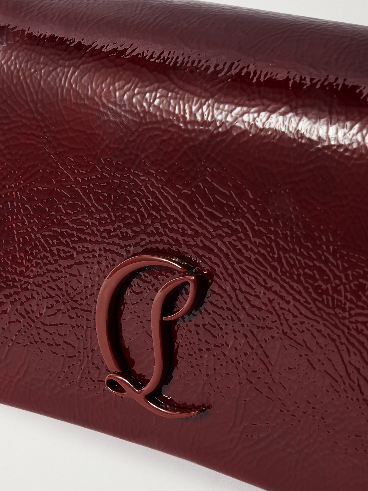 Christian Louboutin Loubi54 Embellished Crinkled Patent-leather Shoulder Bag In Burgundy