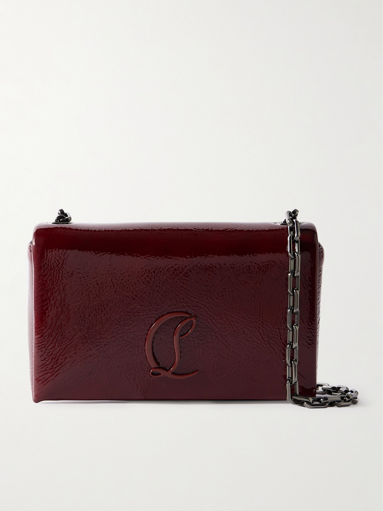 Christian Louboutin Loubi54 Embellished Crinkled Patent-leather Shoulder Bag In Red
