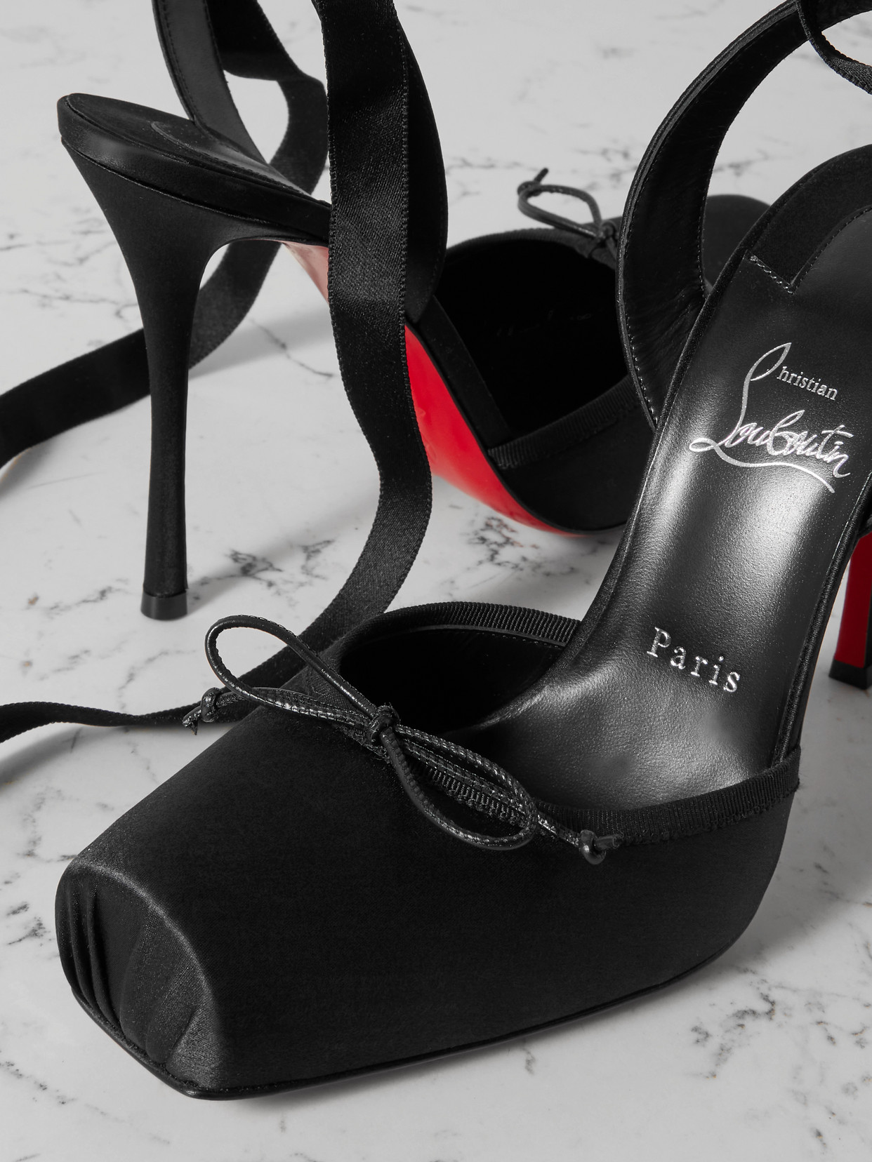 Christian Louboutin Cassia 100 Bow-detailed Grosgrain-trimmed Satin-crepe Pumps In Black