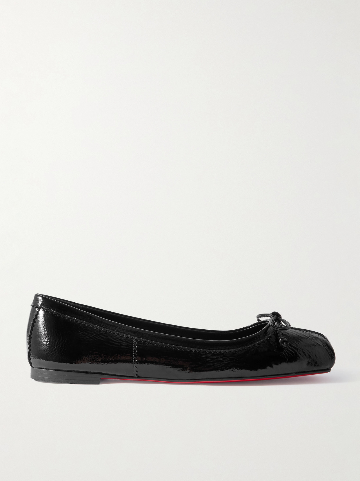 Christian Louboutin Mamadrague Crinkled Patent-leather Ballet Flats In Black