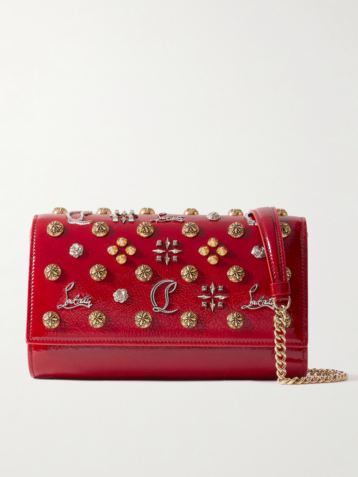 Christian Louboutin Paloma Embellished Patent-leather Shoulder Bag In Red
