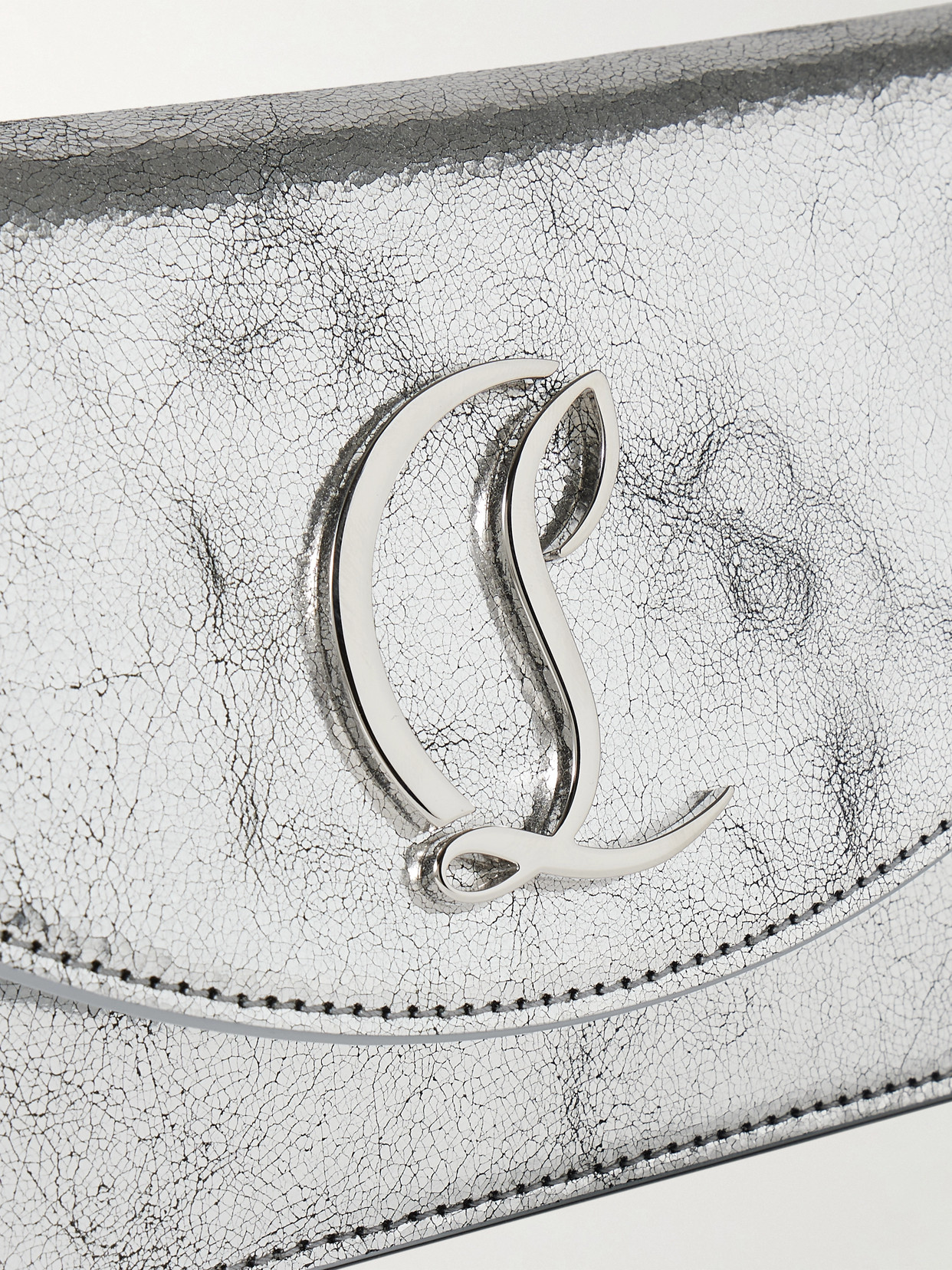 Christian Louboutin Loubi54 Embellished Metallic Cracked-leather Shoulder Bag In Silver