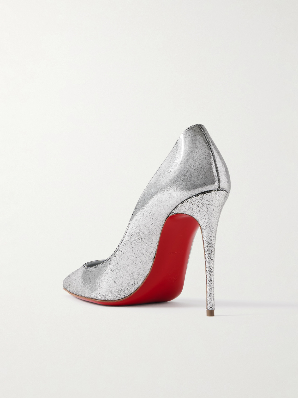 Christian Louboutin Kate 100 Metallic Cracked-leather Pumps In Silver