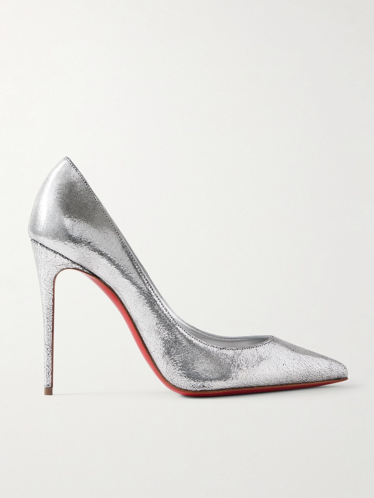 Christian Louboutin - Kate 100 Metallic Cracked-leather Pumps - Silver