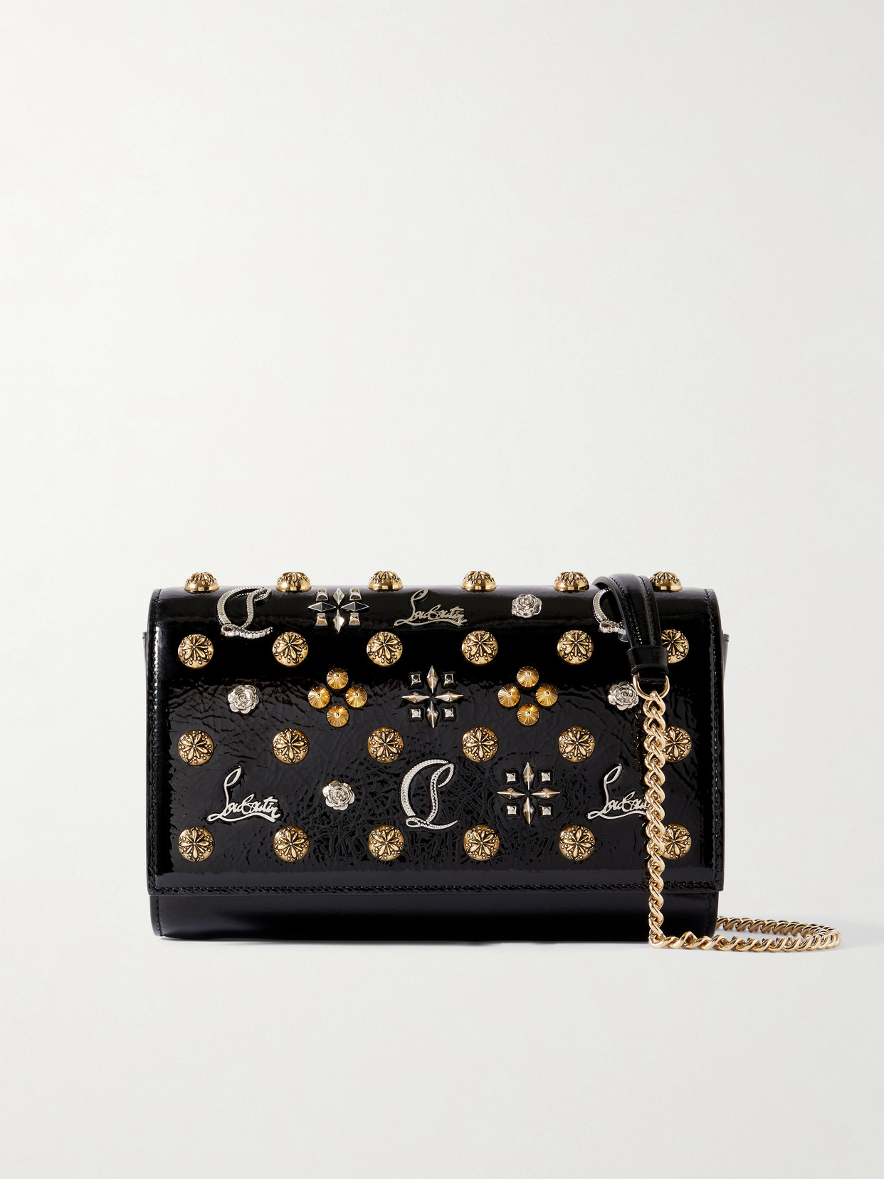 Christian Louboutin Paloma Embellished Patent-leather Shoulder Bag In Black